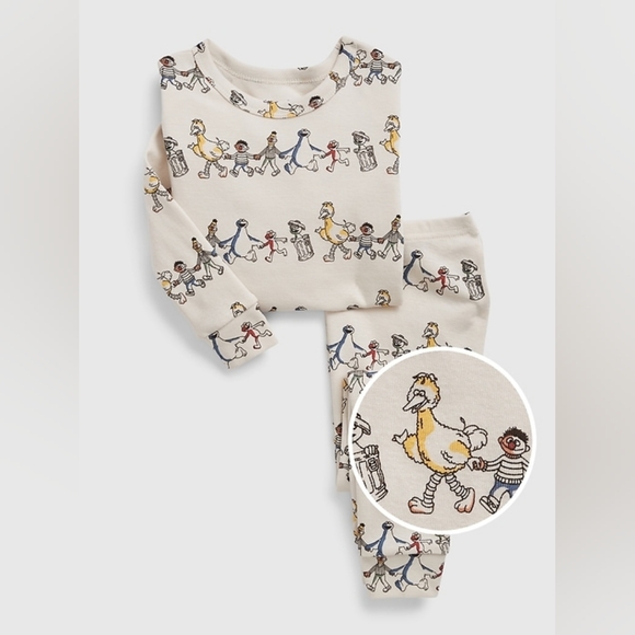 NWT 5Y babyGap Gap Baby Sesame Street 100% Organic Cotton PJ Set Birch Beige - Picture 1 of 2